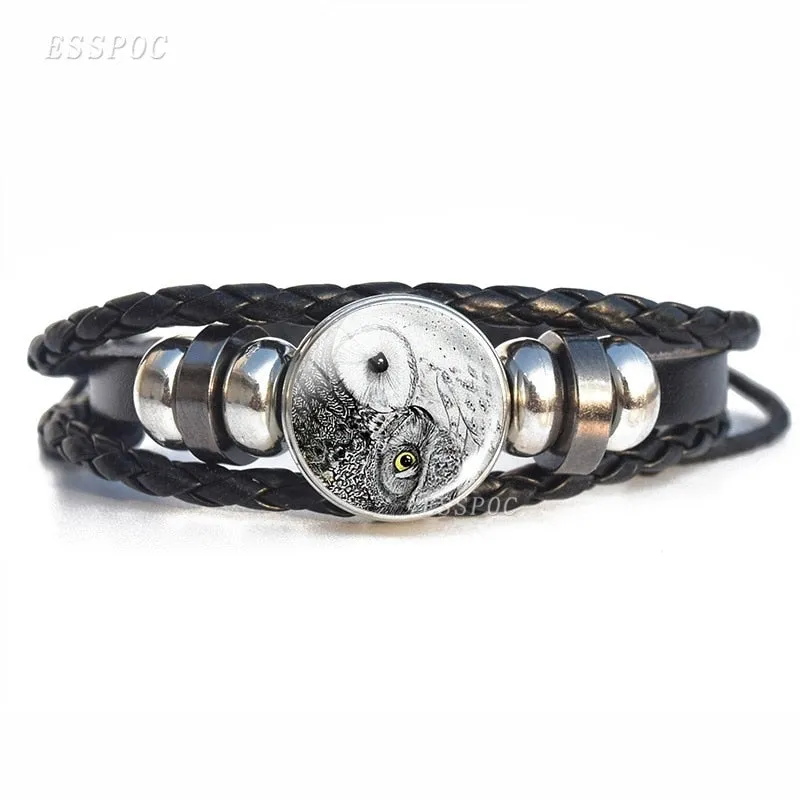 Black White Tai Chi Snap Button Bracelet Different Design Yin Yang Jewelry Steampunk Leather Bangle Weave Jewelry Bracelet