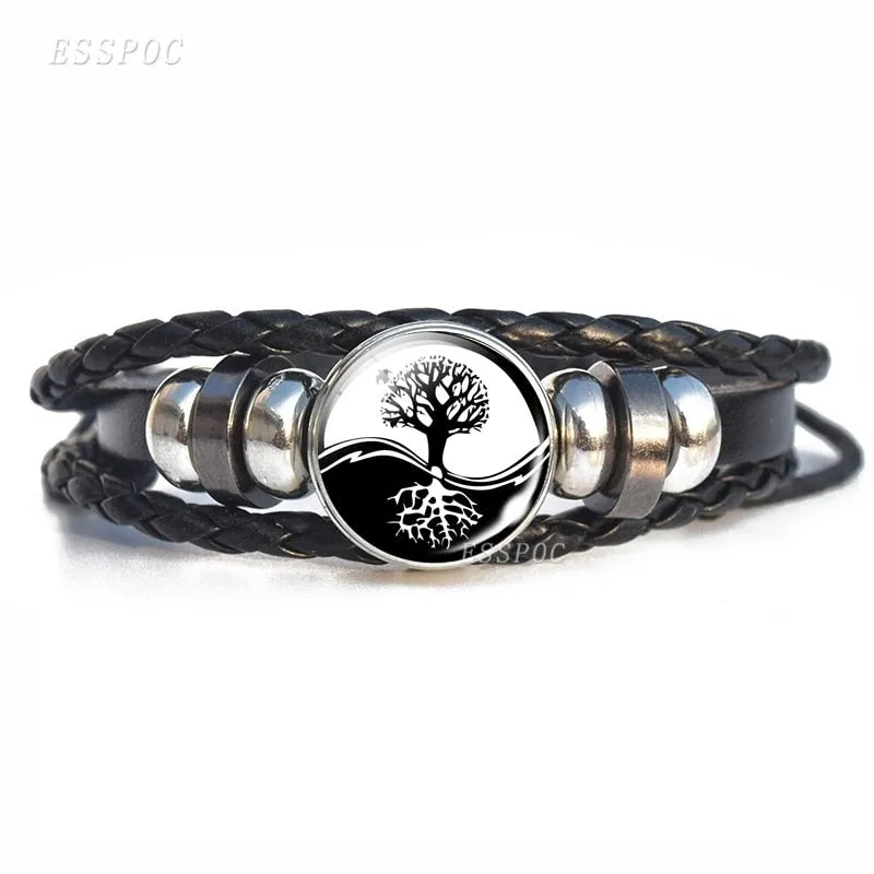 Black White Tai Chi Snap Button Bracelet Different Design Yin Yang Jewelry Steampunk Leather Bangle Weave Jewelry Bracelet
