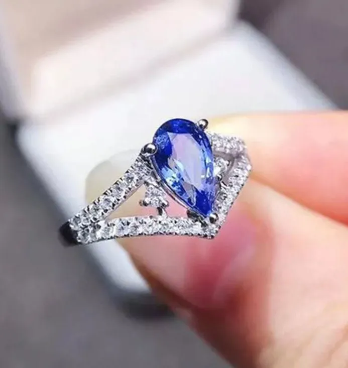 Blue Gemstone Ring | Topaz Blue Diamond Ring | Teardrop Ring |  Pear Shape Ring | Blue Diamond Ring | Blue Engagement Ring | Wedding Ring