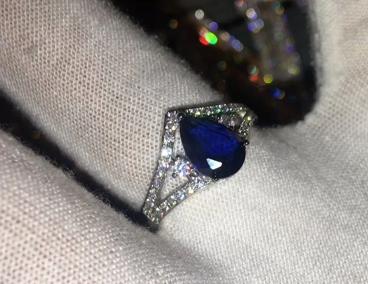 Blue Gemstone Ring | Topaz Blue Diamond Ring | Teardrop Ring |  Pear Shape Ring | Blue Diamond Ring | Blue Engagement Ring | Wedding Ring