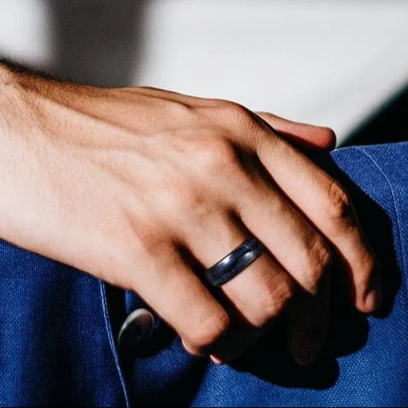 Blue Maple Inlay Men's Tungsten Wedding Band