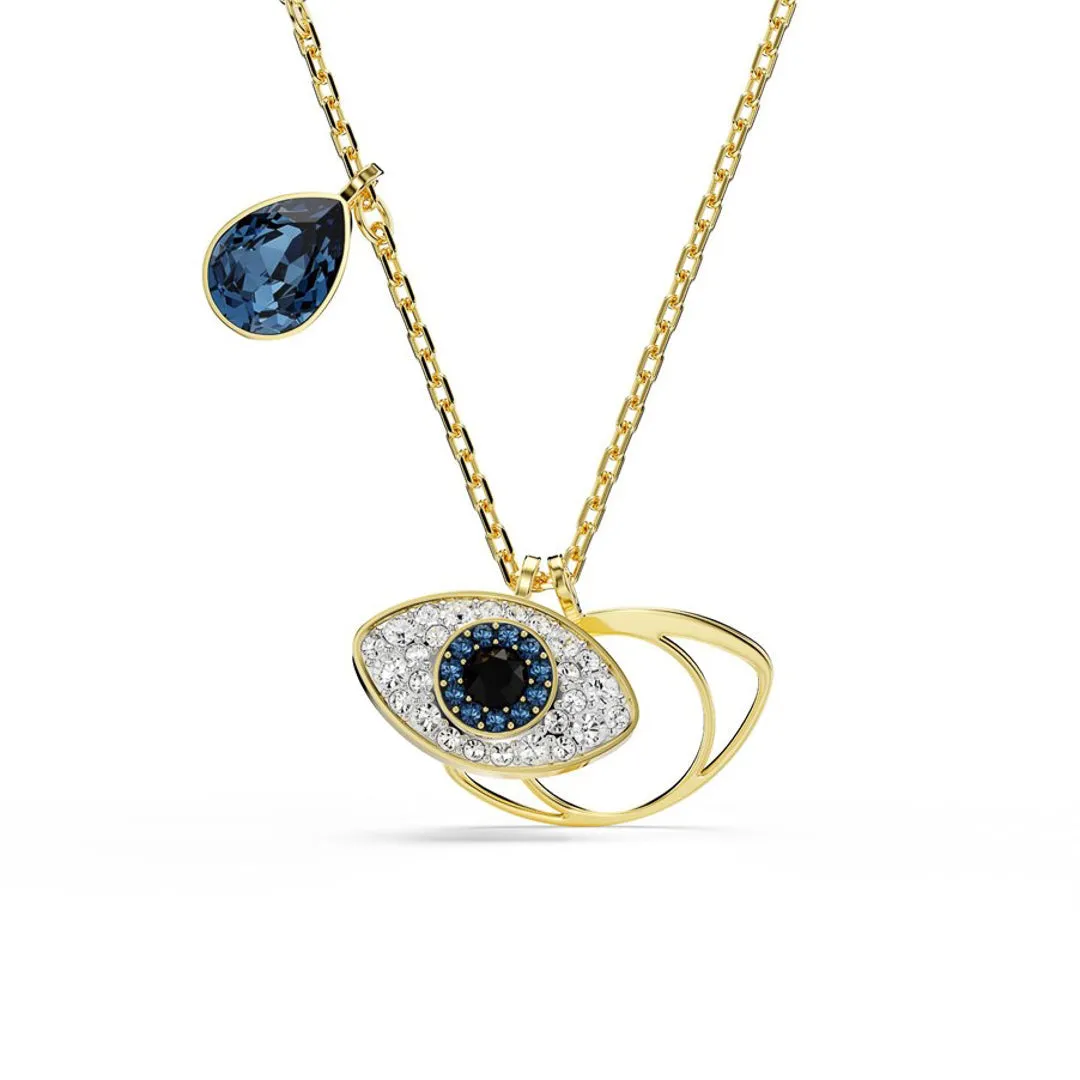 Blue Sapphire Evil Eye Necklace Gold Plated, Waterproof and Anti-Tarnish