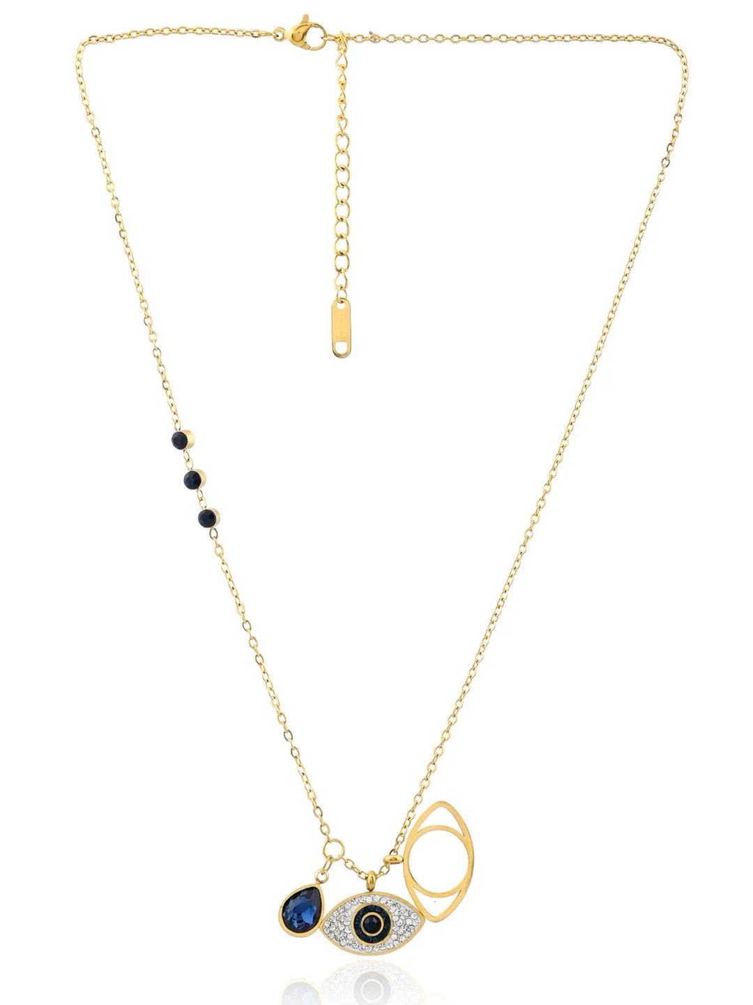 Blue Sapphire Evil Eye Necklace Gold Plated, Waterproof and Anti-Tarnish