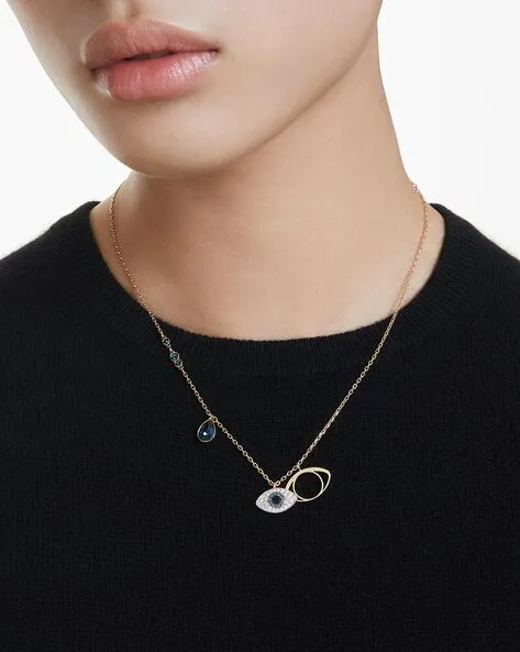 Blue Sapphire Evil Eye Necklace Gold Plated, Waterproof and Anti-Tarnish