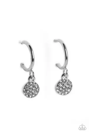 Bodacious Ballroom - White - Rhinestone Drop Hoop Tiny Paparazzi Earrings