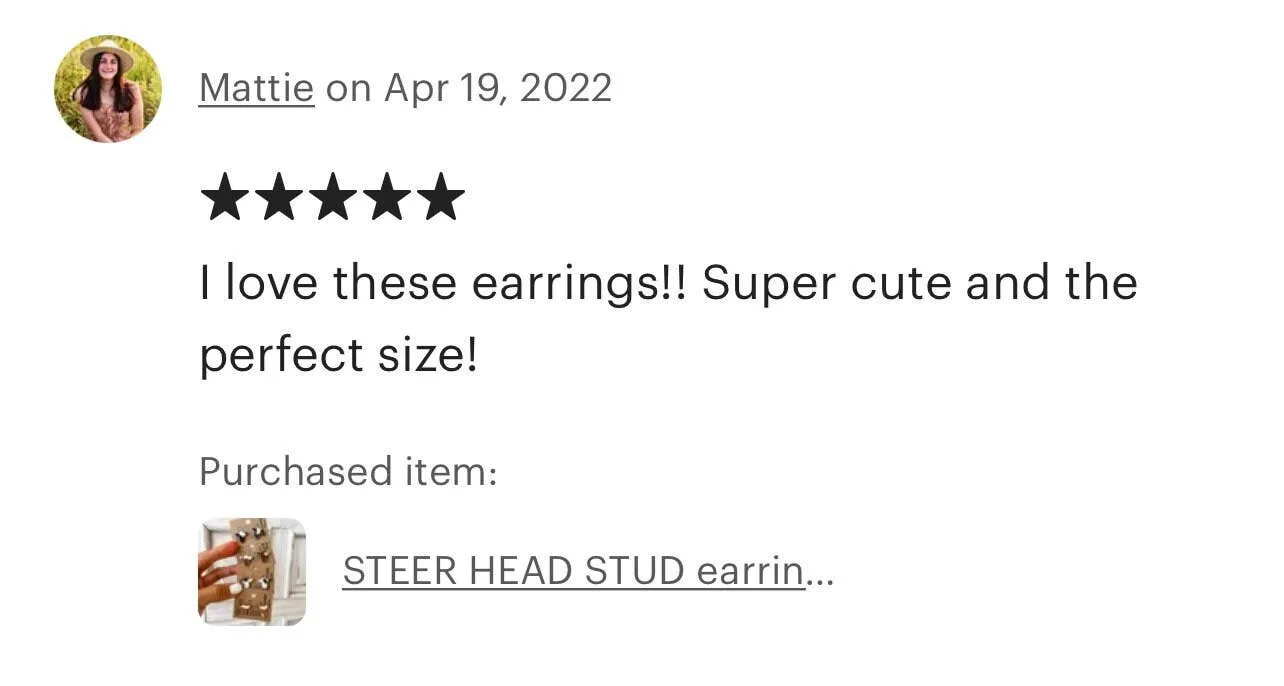 Boho Ranch Shop - Steer Head Cowhead Cowhide Stud Earrings: BLACK   WHITE