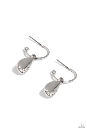Borderline Baddie - White - Rhinestone Encrusted Teardrop Paparazzi Drop Hoop Earrings