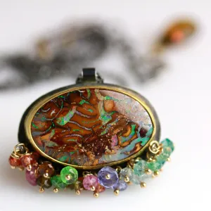 Boulder Opal Oval with Multi Sapphire and Tourmaline Fringe