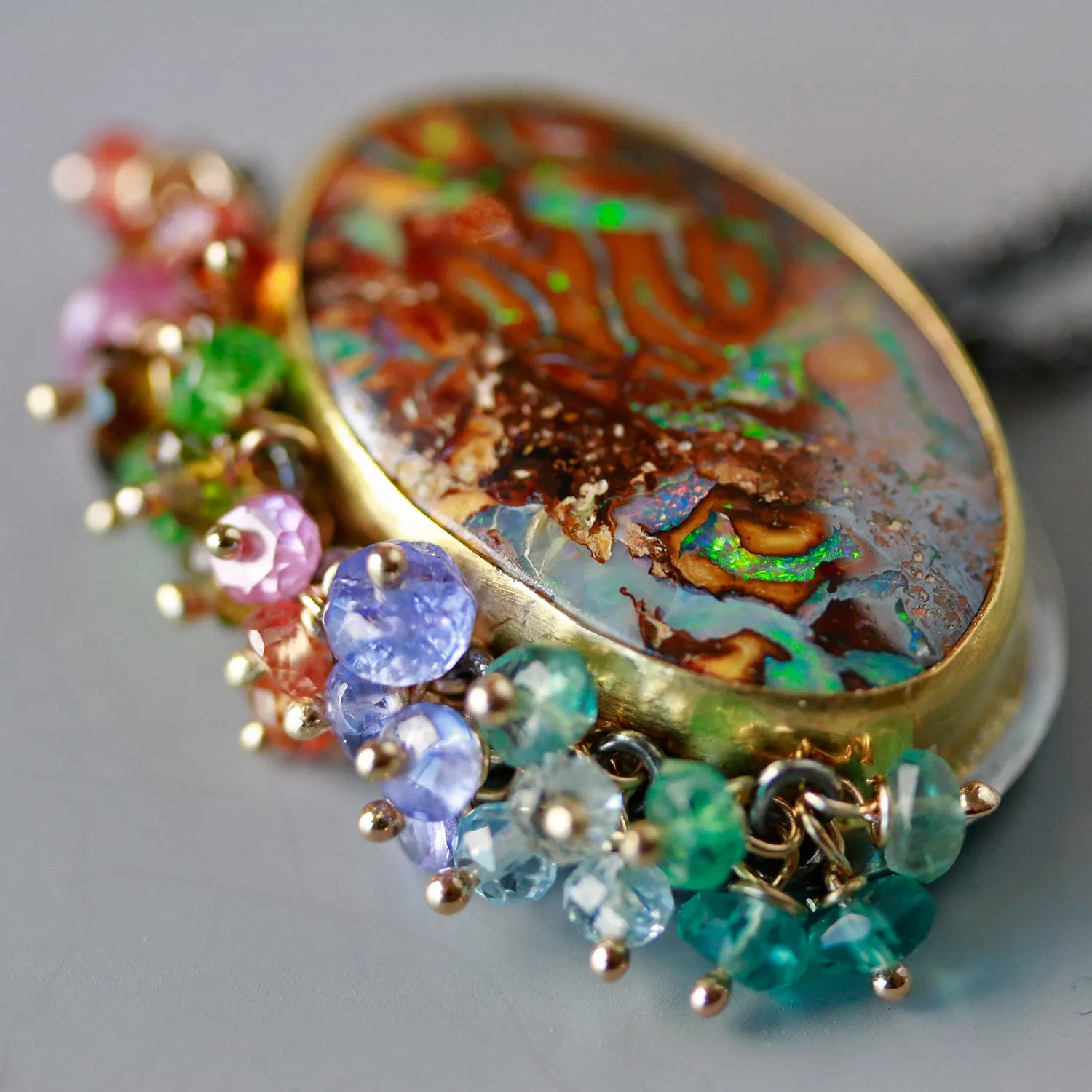 Boulder Opal Oval with Multi Sapphire and Tourmaline Fringe