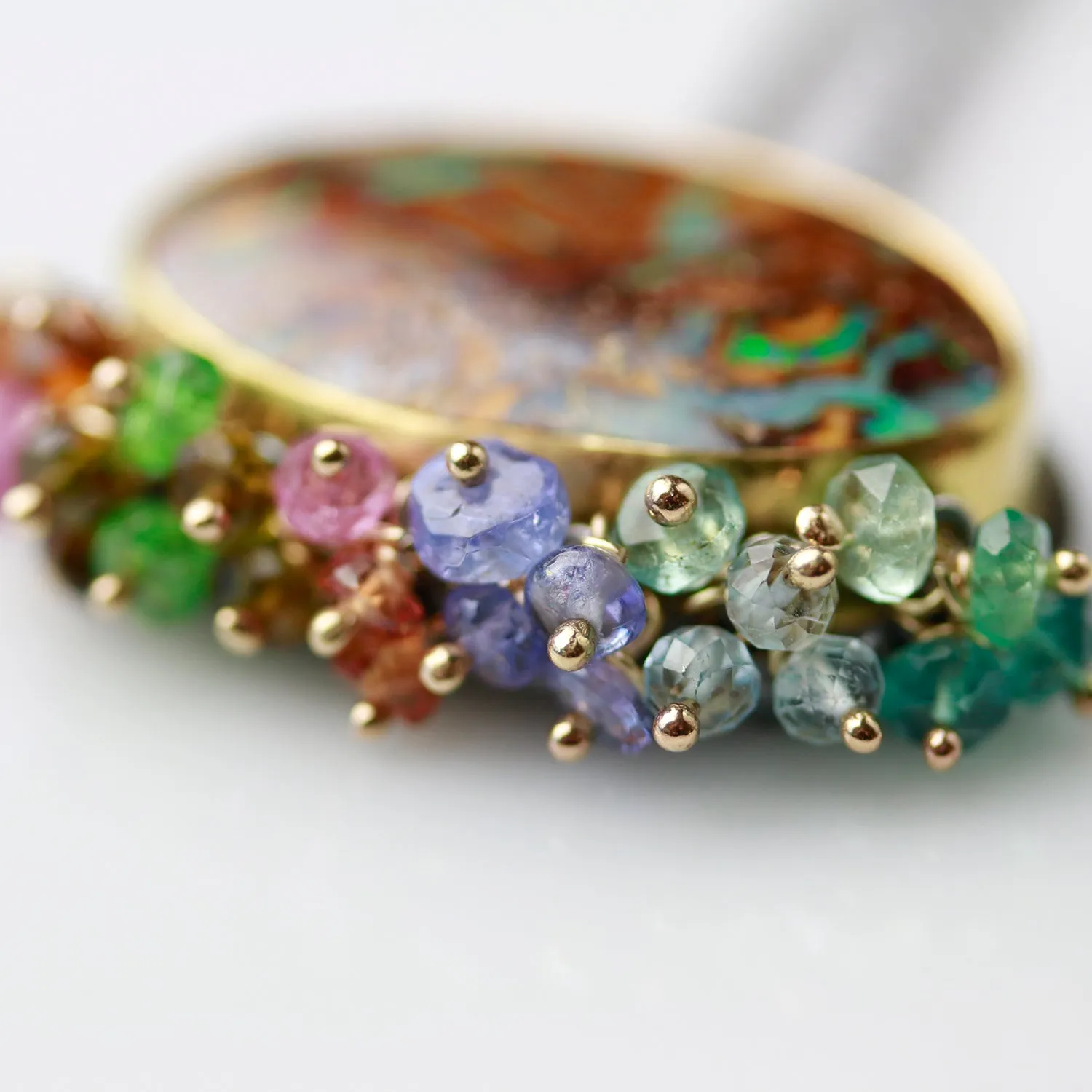 Boulder Opal Oval with Multi Sapphire and Tourmaline Fringe