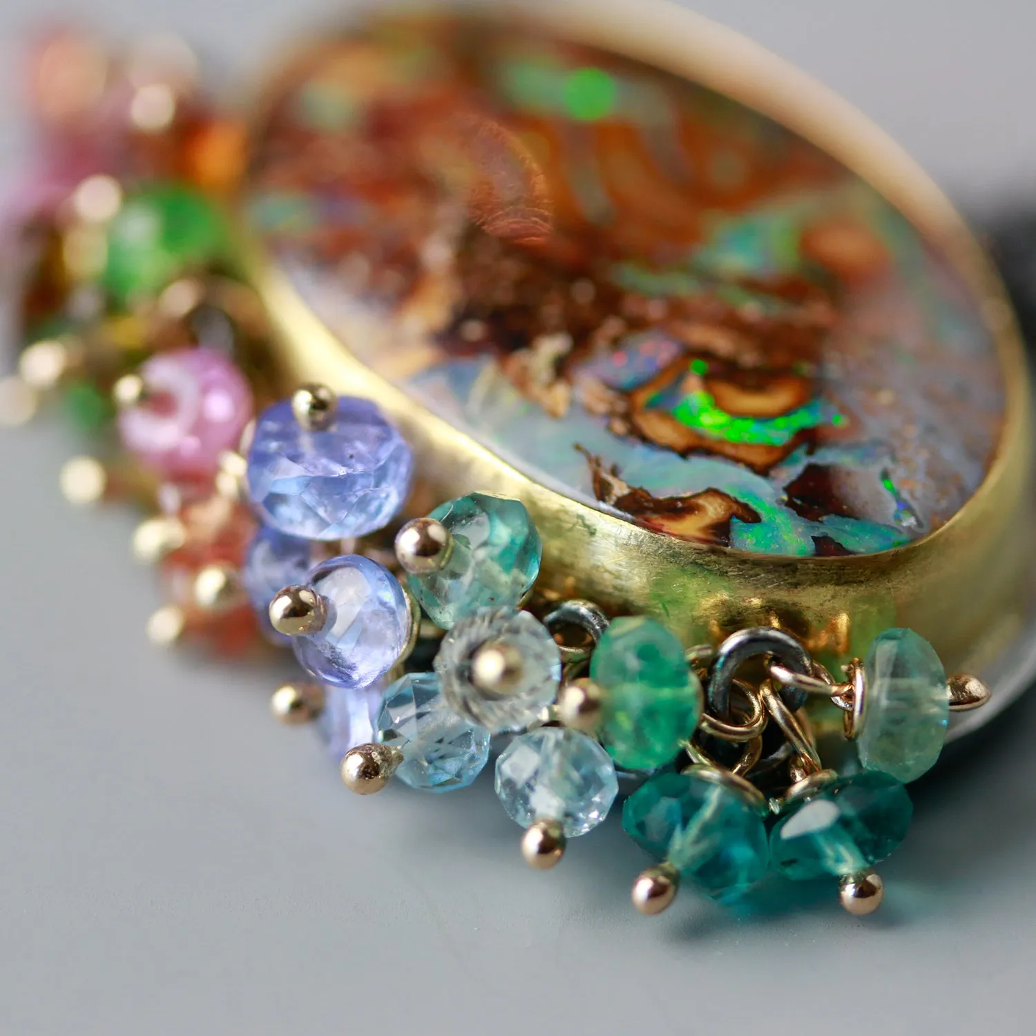 Boulder Opal Oval with Multi Sapphire and Tourmaline Fringe