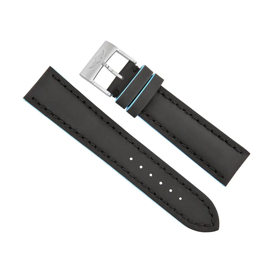 Breitling Black Leather Watch Band Strap with Blue Trimming 22mm - 20mm 227X-A20BASA.1