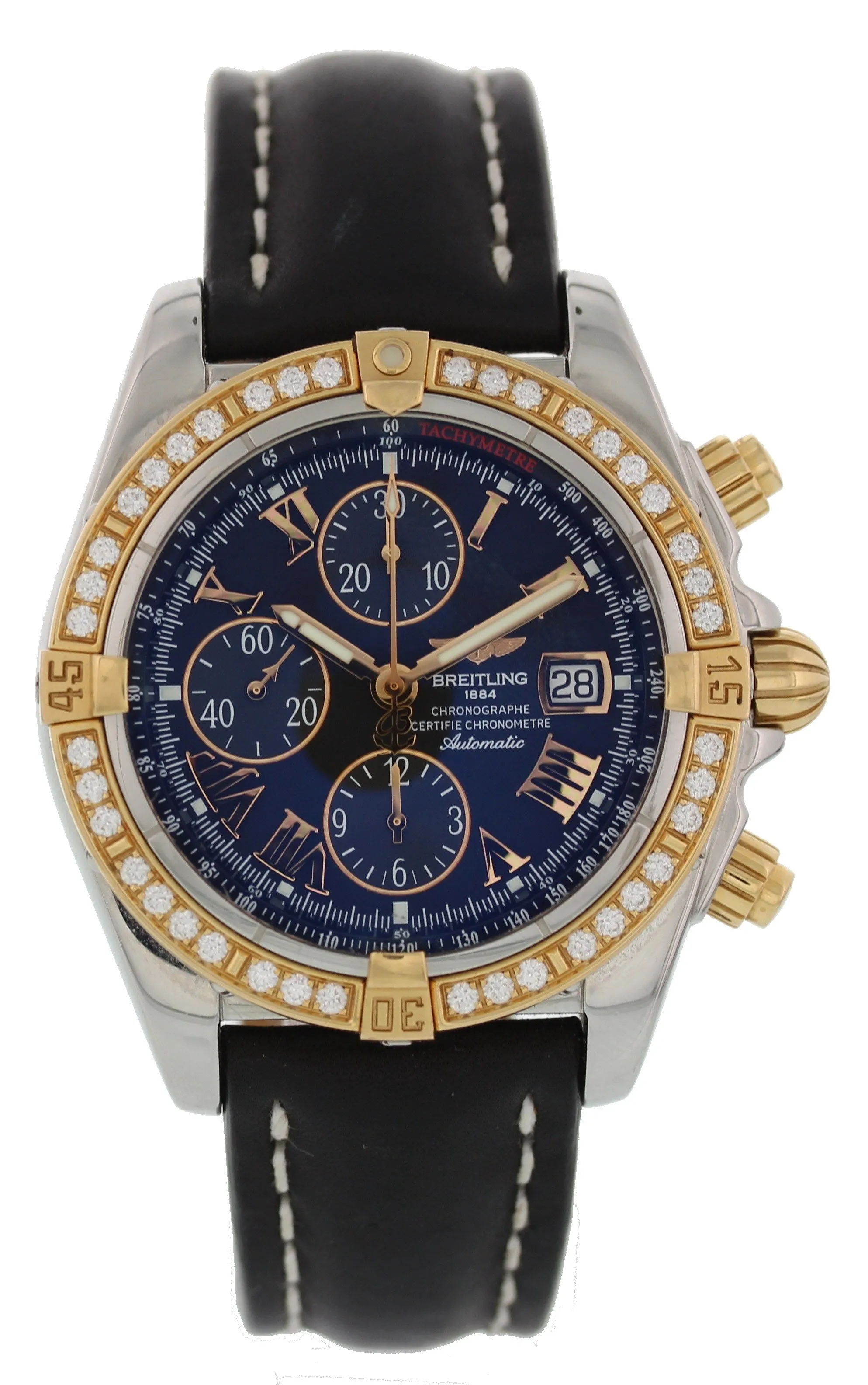 Breitling Chronomat Evolution 18k Rose Gold C13356 Diamonds With Box And Papers