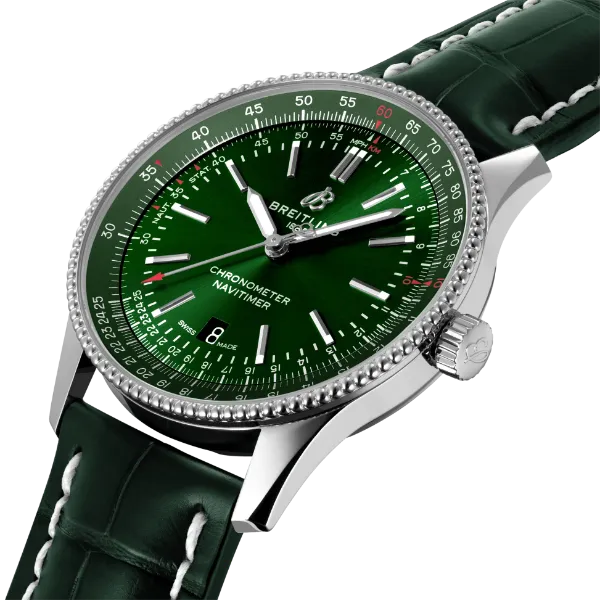 Breitling Navitimer Green Leather Strap Green Dial Automatic Watch for Gents - A17326361L1P1
