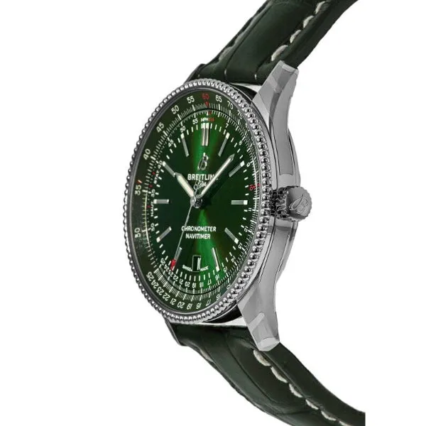 Breitling Navitimer Green Leather Strap Green Dial Automatic Watch for Gents - A17326361L1P1
