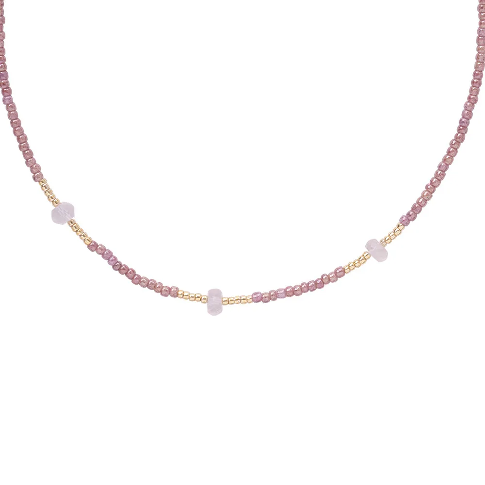 Brightly Rose Quartz Gold Colored Necklace