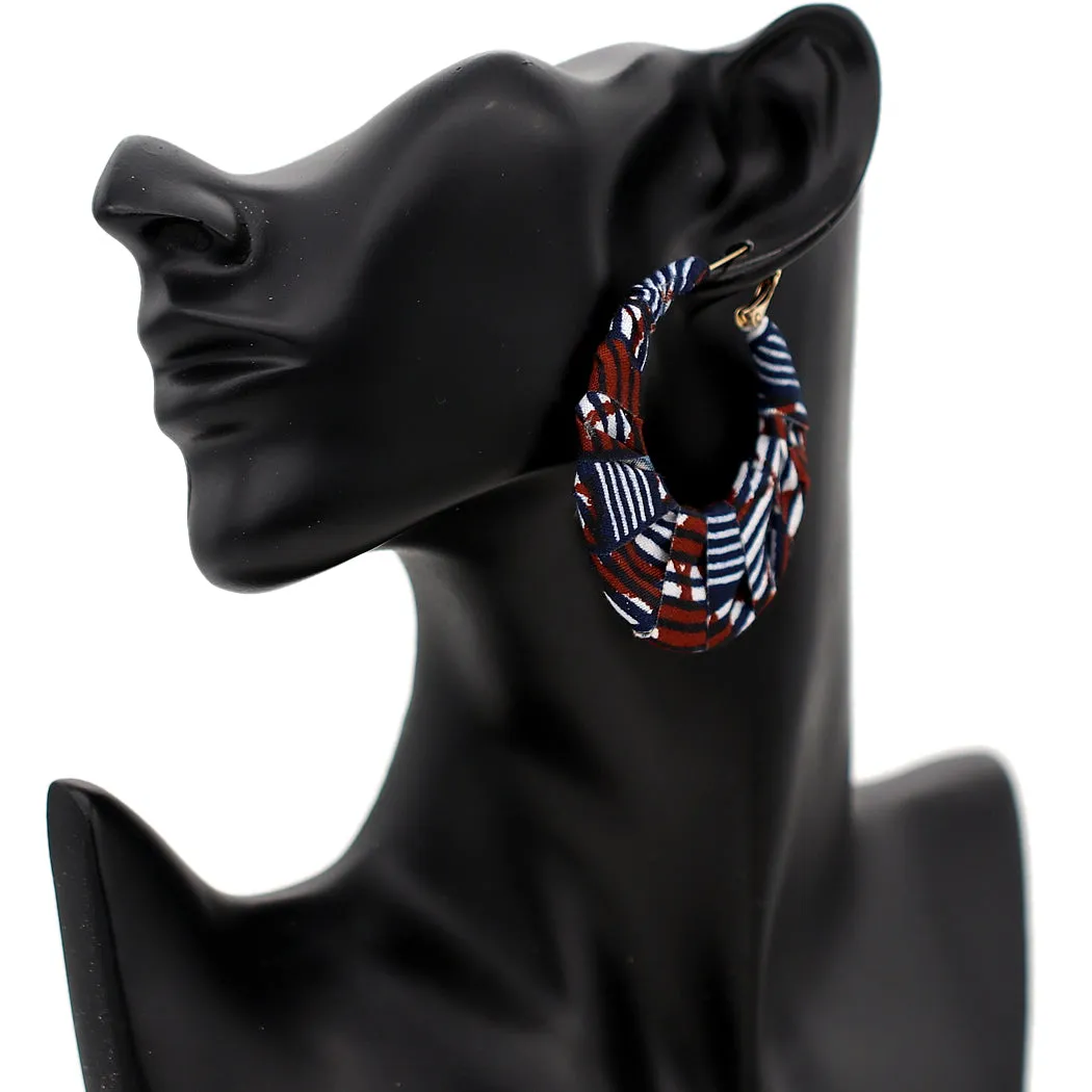 Brown Fabric Wrapped Hoop Earrings