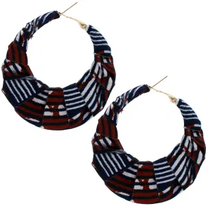 Brown Fabric Wrapped Hoop Earrings