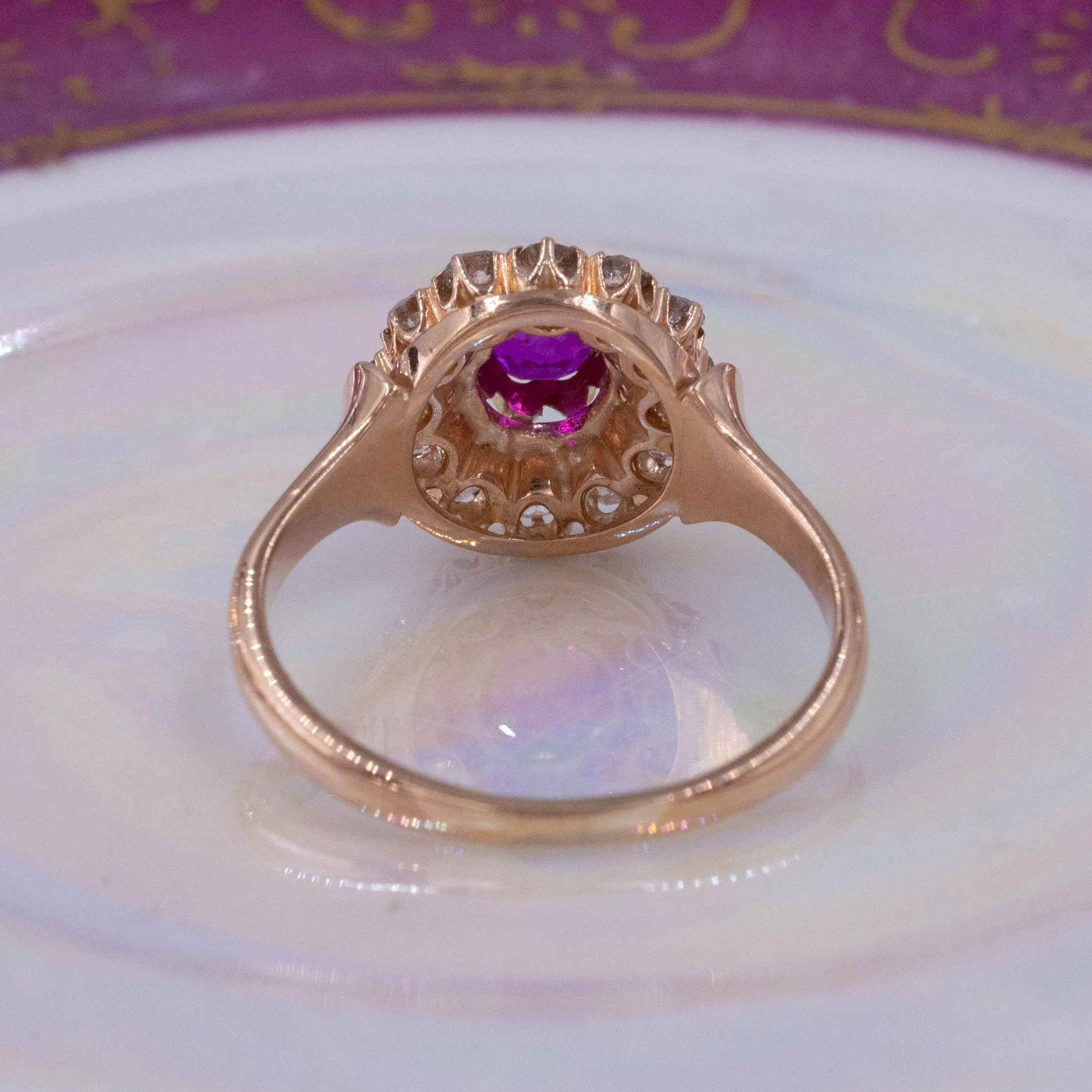 Burma Ruby and Diamond Halo Ring