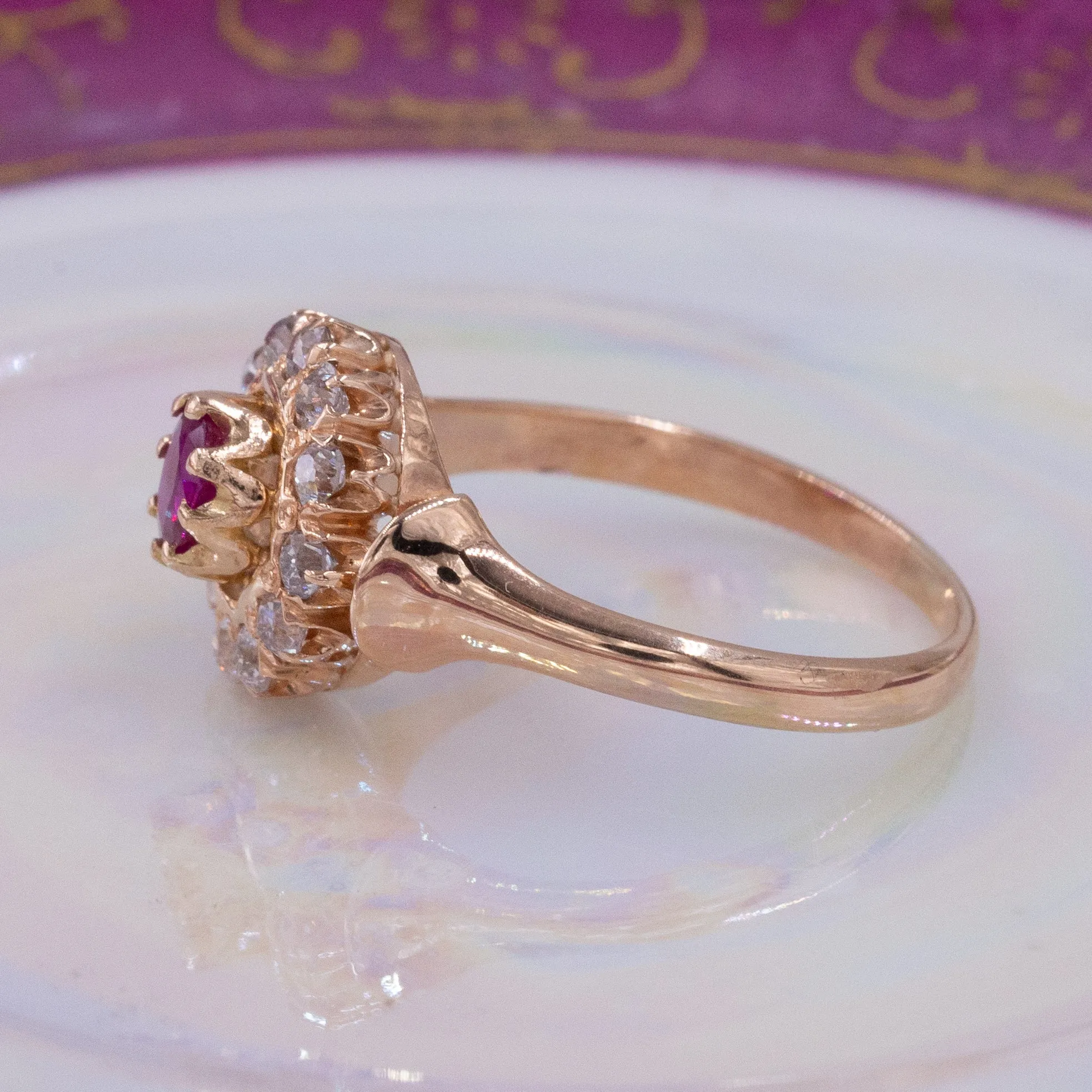 Burma Ruby and Diamond Halo Ring