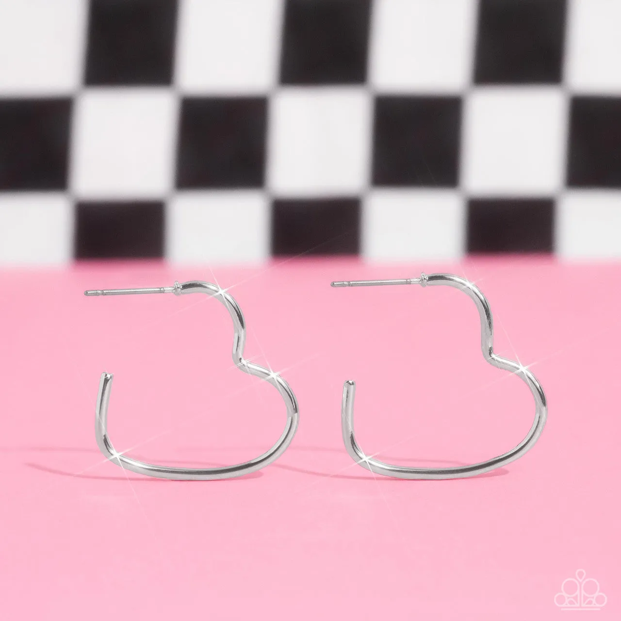 Burnished Beau - Silver - Heart-Shaped Paparazzi Small Hoop Earrings
