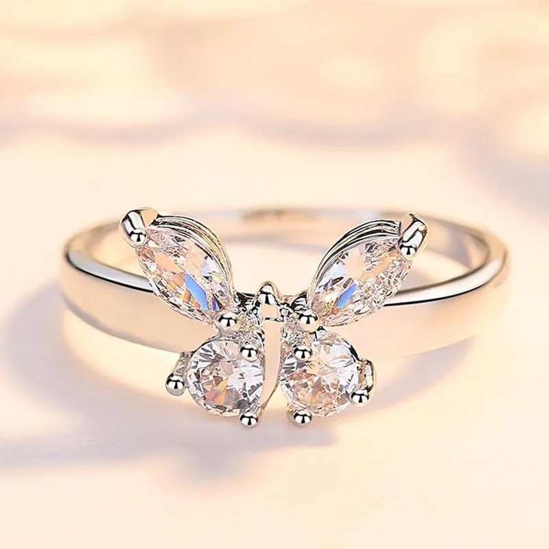 Butterfly Shining Crystal Zircon Ring for Women Princess Luxury Rings Jewelry Fashion Party Luxury Birthday Gifts
