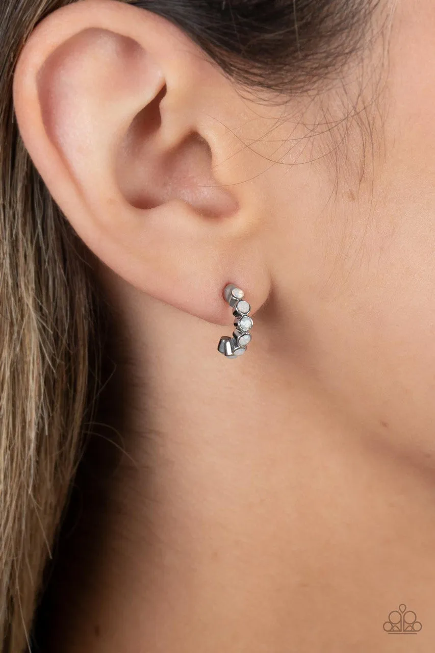 Carefree Couture - White - Opalescent Bead Paparazzi Tiny Hoop Earrings