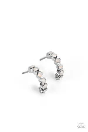 Carefree Couture - White - Opalescent Bead Paparazzi Tiny Hoop Earrings