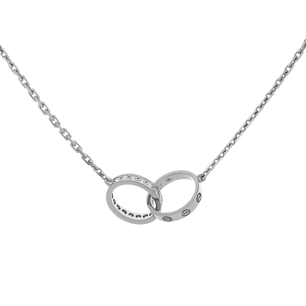 Cartier 18K White Gold & Diamond Interlocking Love Necklace