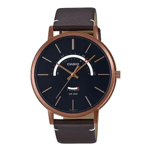 Casio Brown Leather Strap Black Dial Quartz Watch for Gents - MTP-B105RL-1AVDF