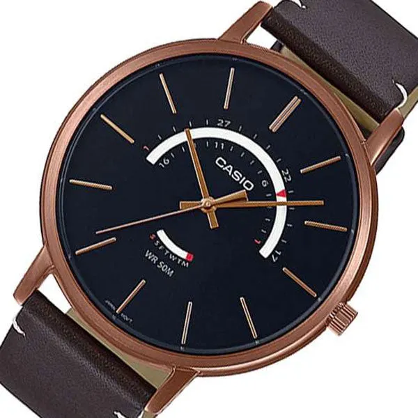 Casio Brown Leather Strap Black Dial Quartz Watch for Gents - MTP-B105RL-1AVDF