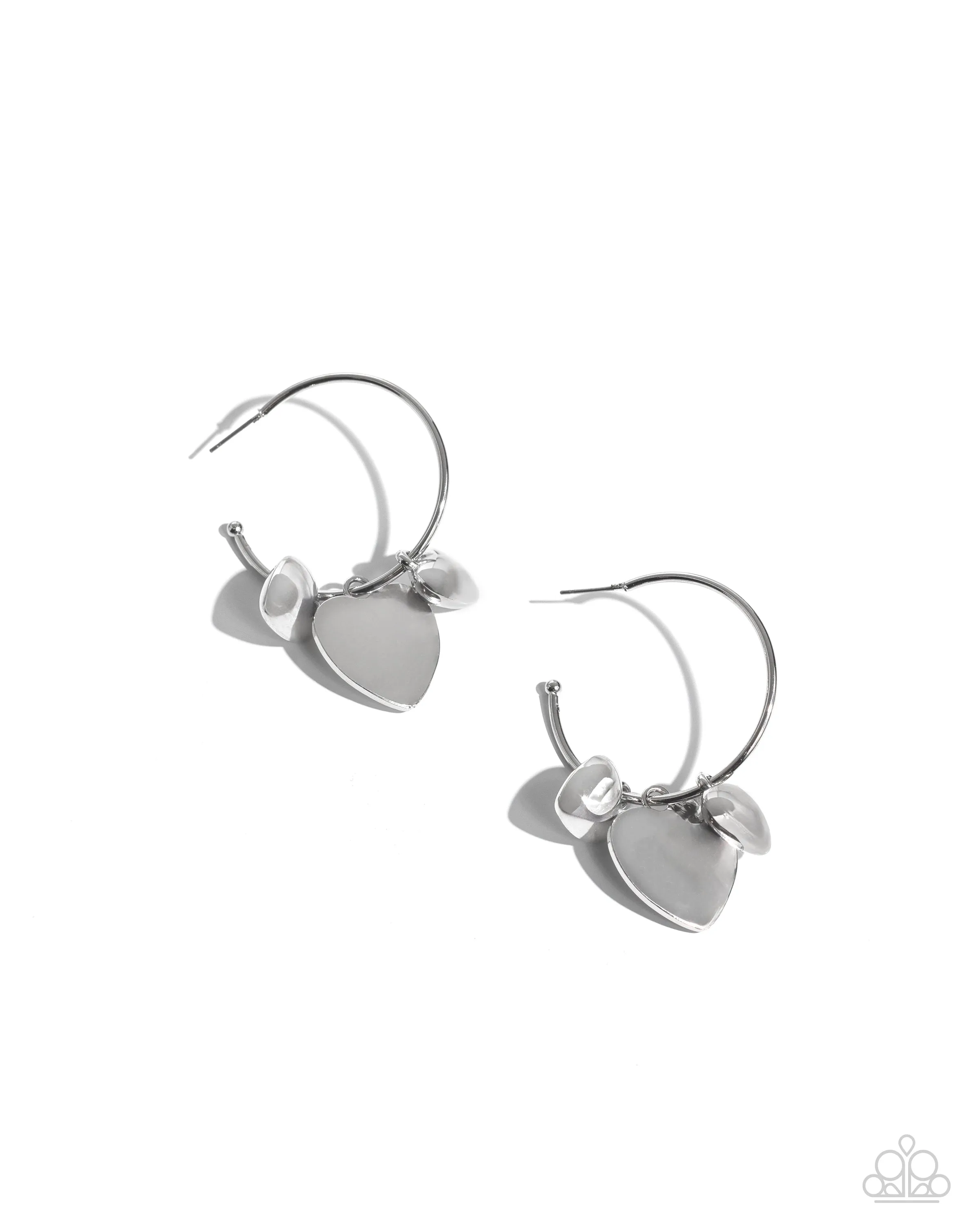 Casually Crushing - Silver - Heart Charm Paparazzi Hoop Earrings