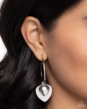 Casually Crushing - Silver - Heart Charm Paparazzi Hoop Earrings