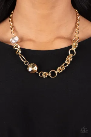 Celestially Celtic - Gold - Knotted Chain Crystal Bead Paparazzi Short Necklace