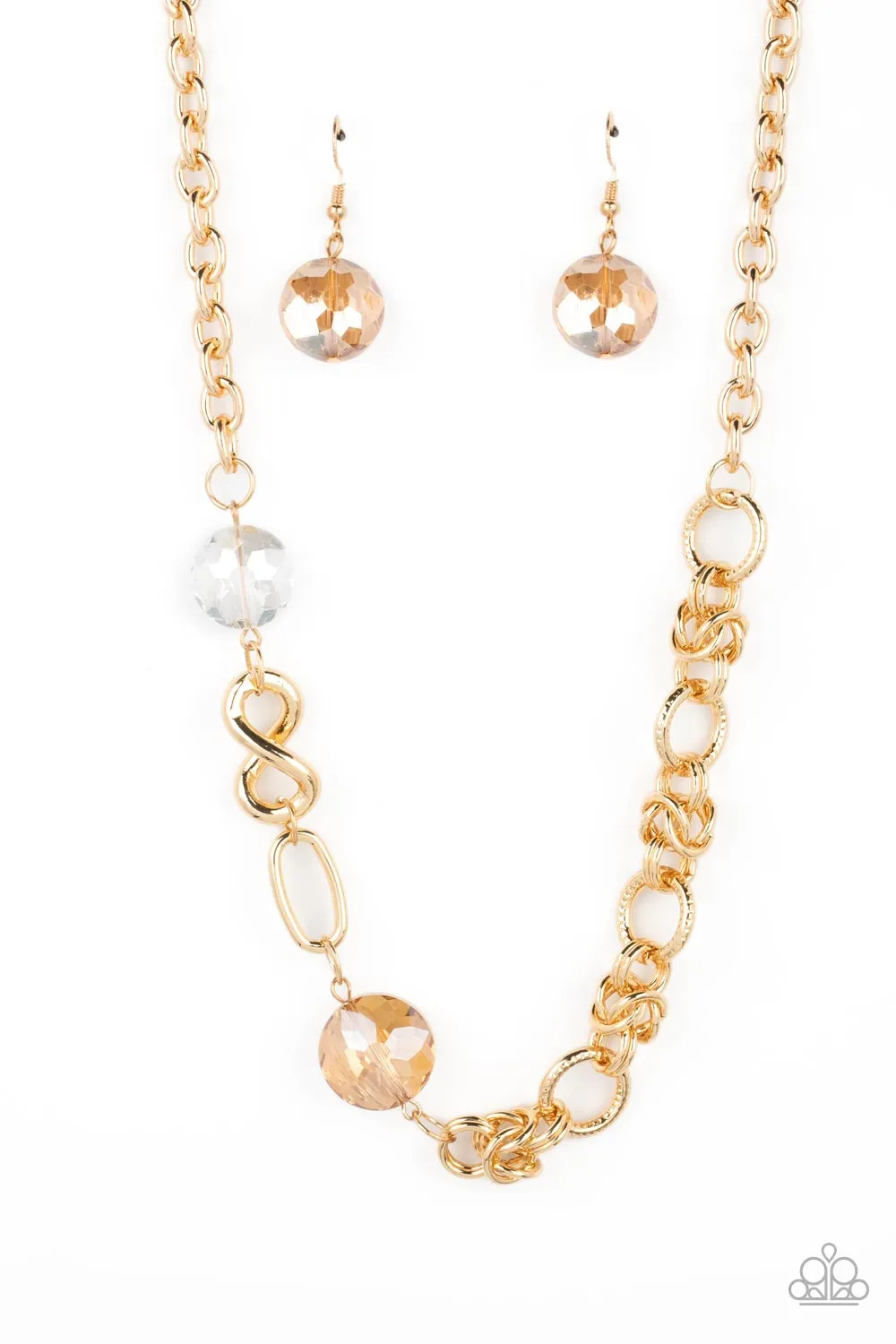 Celestially Celtic - Gold - Knotted Chain Crystal Bead Paparazzi Short Necklace