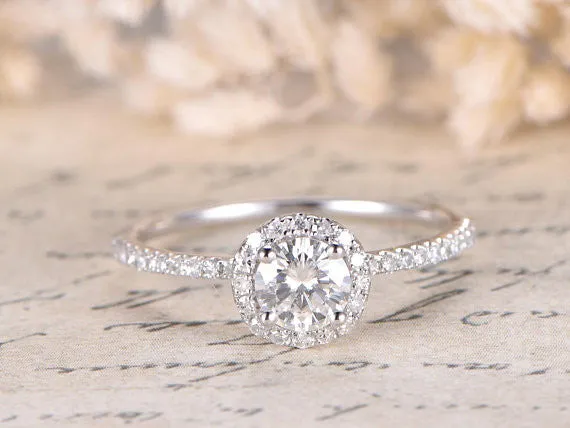 Charles & Colvard Moissanite Engagement Ring Diamond Wedding Band 14K White Gold Wedding Ring Bride Ring 5mm Round Moissanite Ring Promise