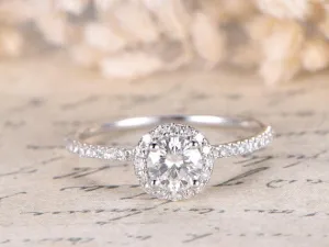 Charles & Colvard Moissanite Engagement Ring Diamond Wedding Band 14K White Gold Wedding Ring Bride Ring 5mm Round Moissanite Ring Promise