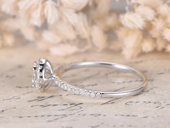 Charles & Colvard Moissanite Engagement Ring Diamond Wedding Band 14K White Gold Wedding Ring Bride Ring 5mm Round Moissanite Ring Promise