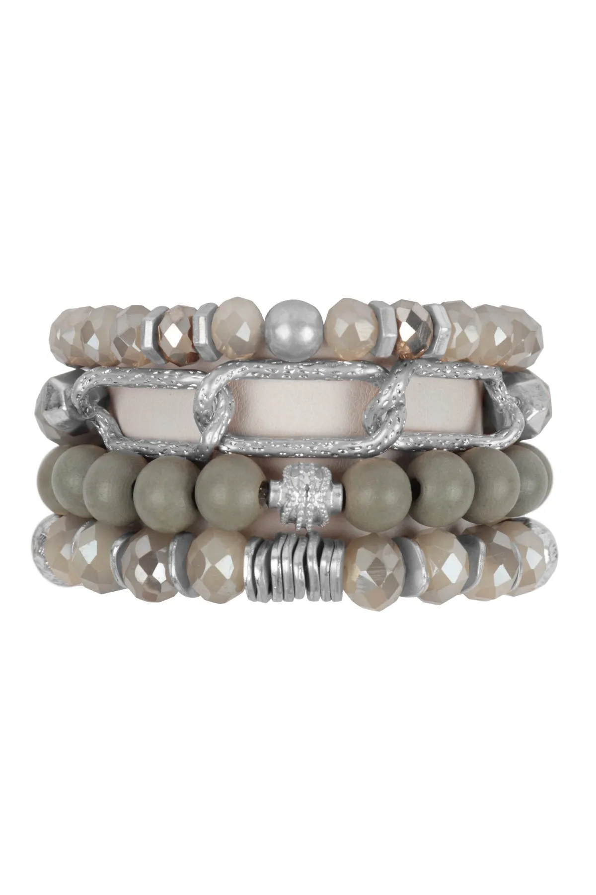 CHARM BOHO WOOD, RONDELLE BEADS AND CHAIN BRACELET