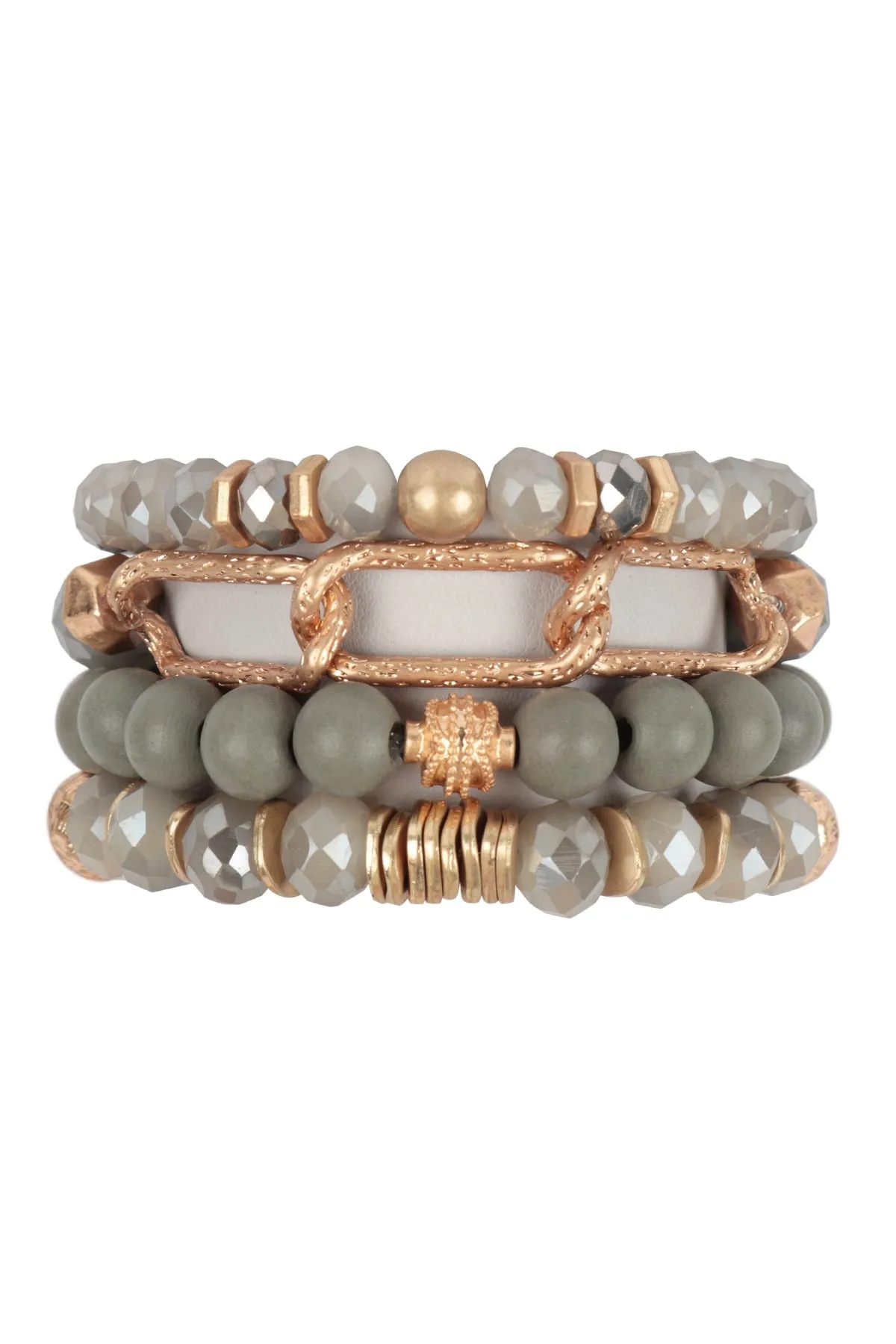 CHARM BOHO WOOD, RONDELLE BEADS AND CHAIN BRACELET