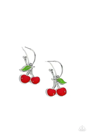 Cherry Caliber - Red - Charm Drop Hoop Paparazzi Earrings