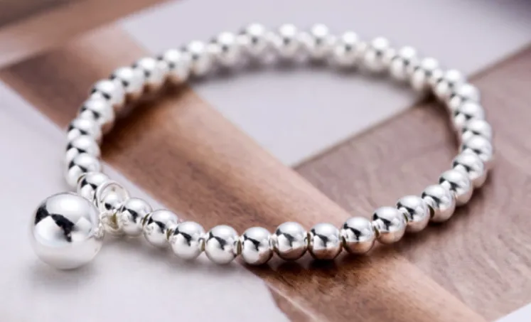 Children's Bracelets:  Sterling Silver Ball Bracelet 16cm, with Ball Charm and Gift Box