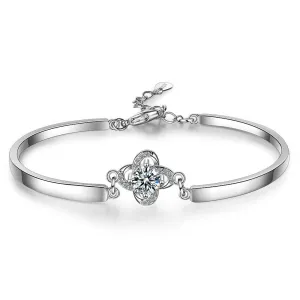 Children's Bracelets:  Sterling Silver Bangle Bracelets with CZ Flower and Extension Age 6 - Teens, with Gift Box
