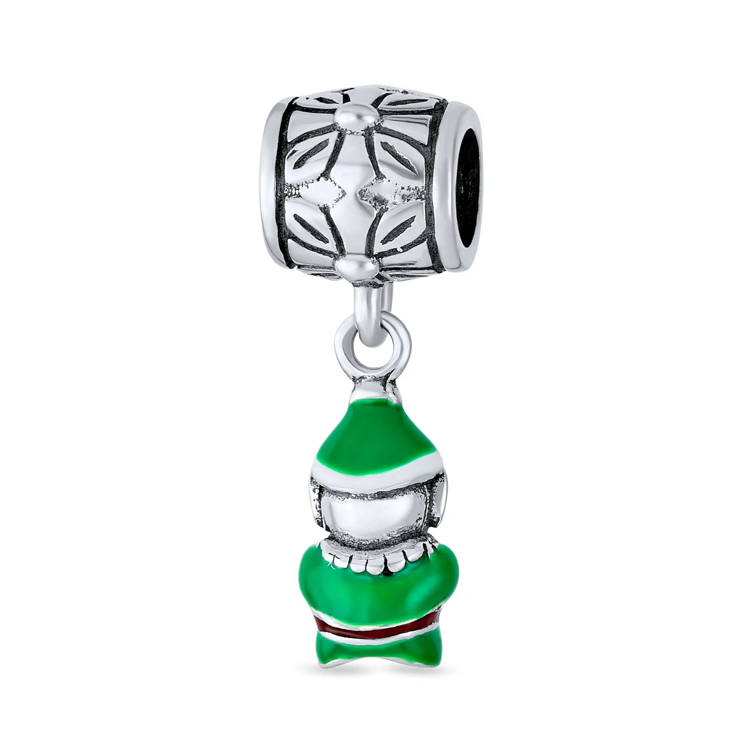 Christmas Charm Bead Santa Helper Elf Enamel for Bracelet Sterling Silver