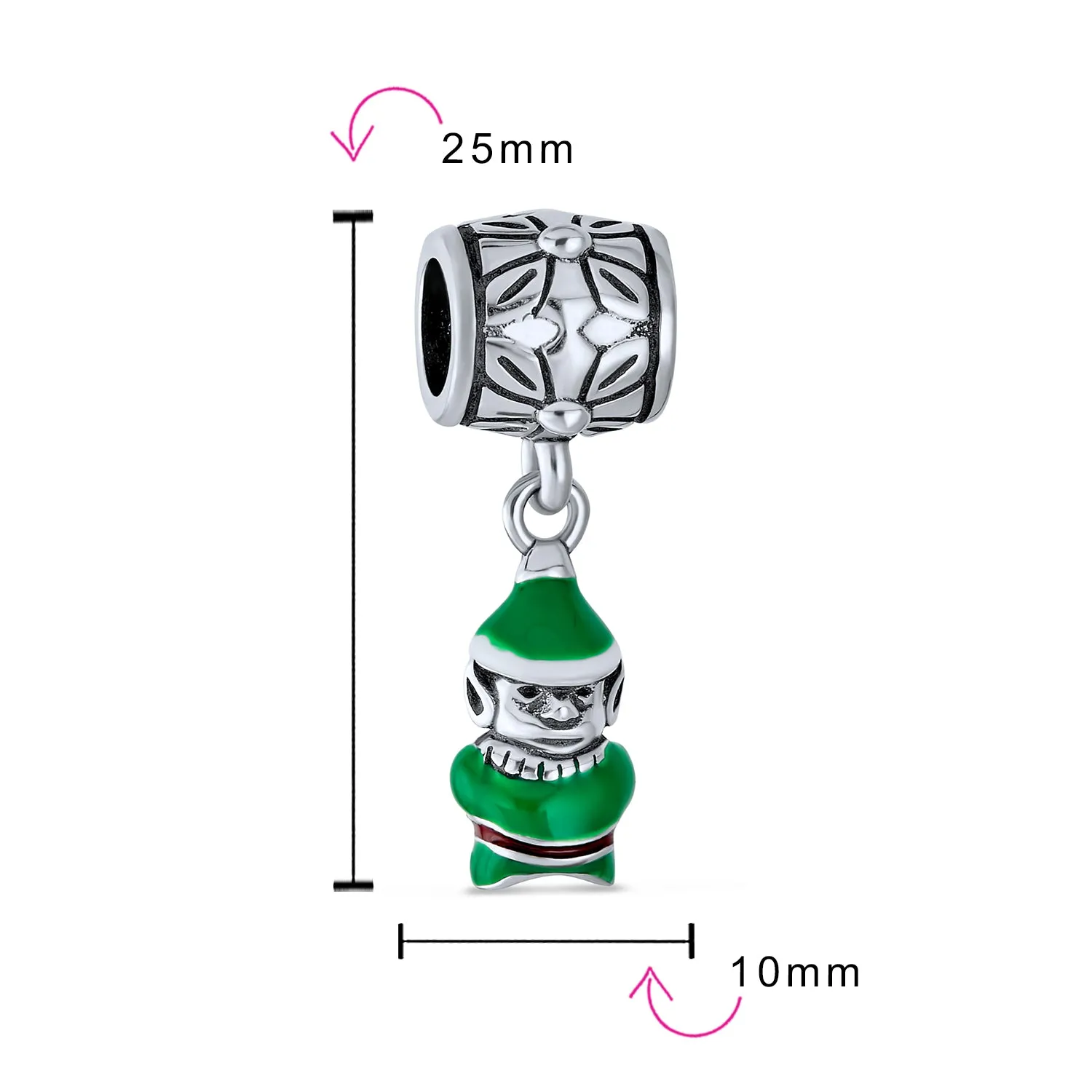 Christmas Charm Bead Santa Helper Elf Enamel for Bracelet Sterling Silver