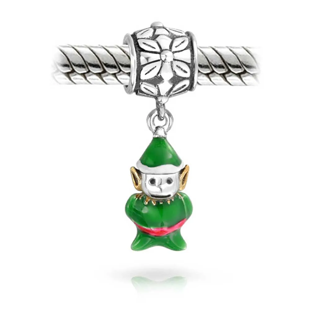 Christmas Charm Bead Santa Helper Elf Enamel for Bracelet Sterling Silver
