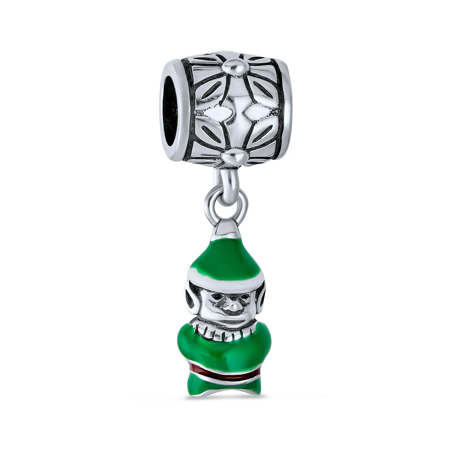 Christmas Charm Bead Santa Helper Elf Enamel for Bracelet Sterling Silver