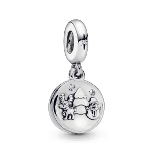 Christmas motif silver dangle with white enamel and clear cubic zirconia