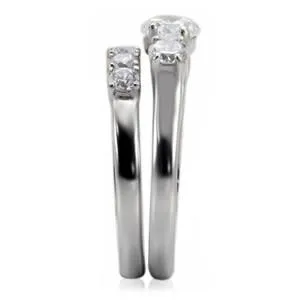 CJ7788OS Wholesale Stainless Steel Round Cubic Zirconia Past, Present & Future Wedding Set