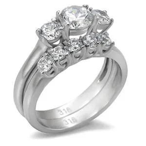 CJ7788OS Wholesale Stainless Steel Round Cubic Zirconia Past, Present & Future Wedding Set